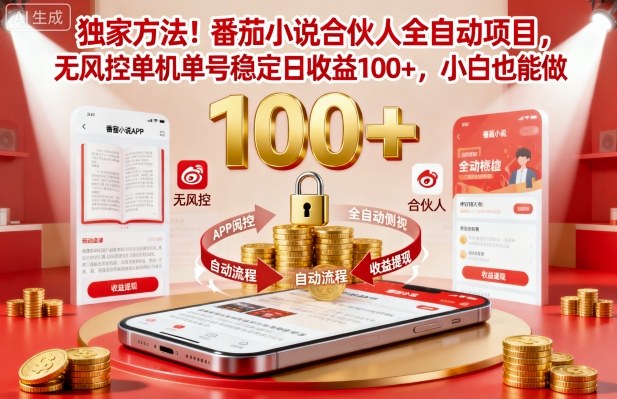 独家方法！番茄小说合伙人全自动挂G项目，无风控单机单号稳定日收益100+，小白也能做【揭秘】-快名资源网
