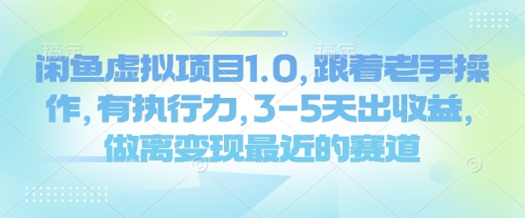 闲鱼虚拟项目1.0，跟着老手操作，有执行力，3-5天出收益，做离变现最近的赛道-快名资源网