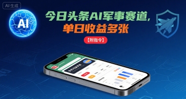 今日头条AI军事赛道，单日收益多张 ，手机可做【附指令】-快名资源网
