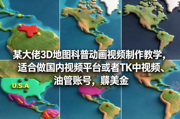某大佬3D地图科普动画视频制作教学，适合做国内视频平台或者TK中视频、油管账号，賺美金-快名资源网
