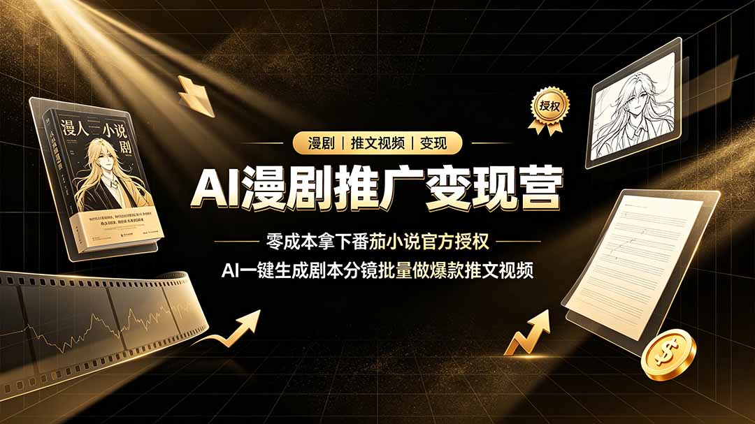 AI漫剧推广变现营，零成本拿下番茄小说官方授权，AI一键生成剧本分镜批量做爆款推文视频-青虫资源网