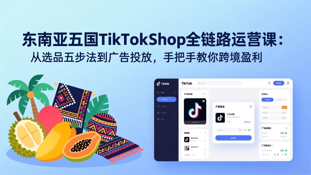 东南亚五国TikTok Shop全链路运营课：从选品五步法到广告投放，手把手教你跨境盈利-快名资源网