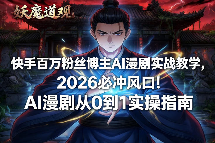 快手百万粉丝博主AI漫剧实战教学，2026必冲风口！AI漫剧从0到1实操指南-青虫资源网