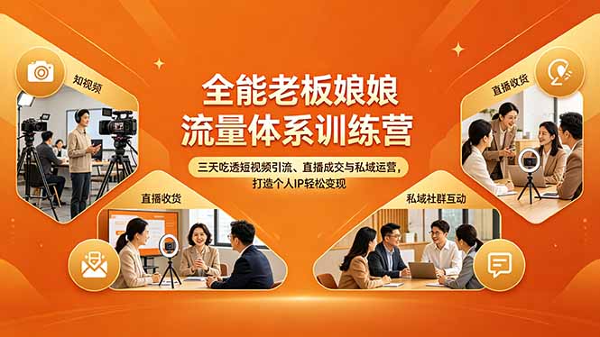 全能老板娘流量体系训练营，三天吃透短视频引流、直播成交与私域运营，打造个人IP轻松变现-快名资源网