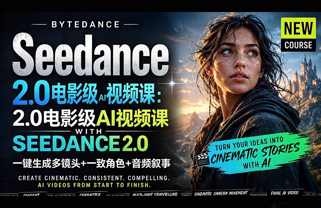 Seedance 2.0电影级AI视频课：一键生成多镜头+一致角色+音频叙事-快名资源网
