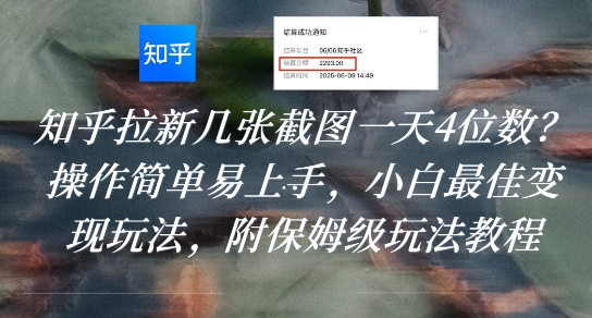 知乎拉新几张截图一天4位数？操作简单易上手，小白最佳变现玩法，附保姆级玩法教程-快名资源网