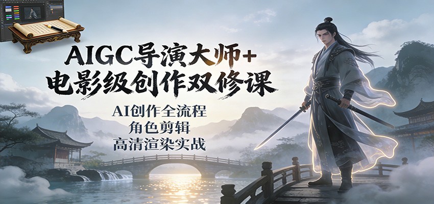 AIGC导演大师+电影级创作双修课：AI创作全流程、角色剪辑、高清渲染实战-快名资源网