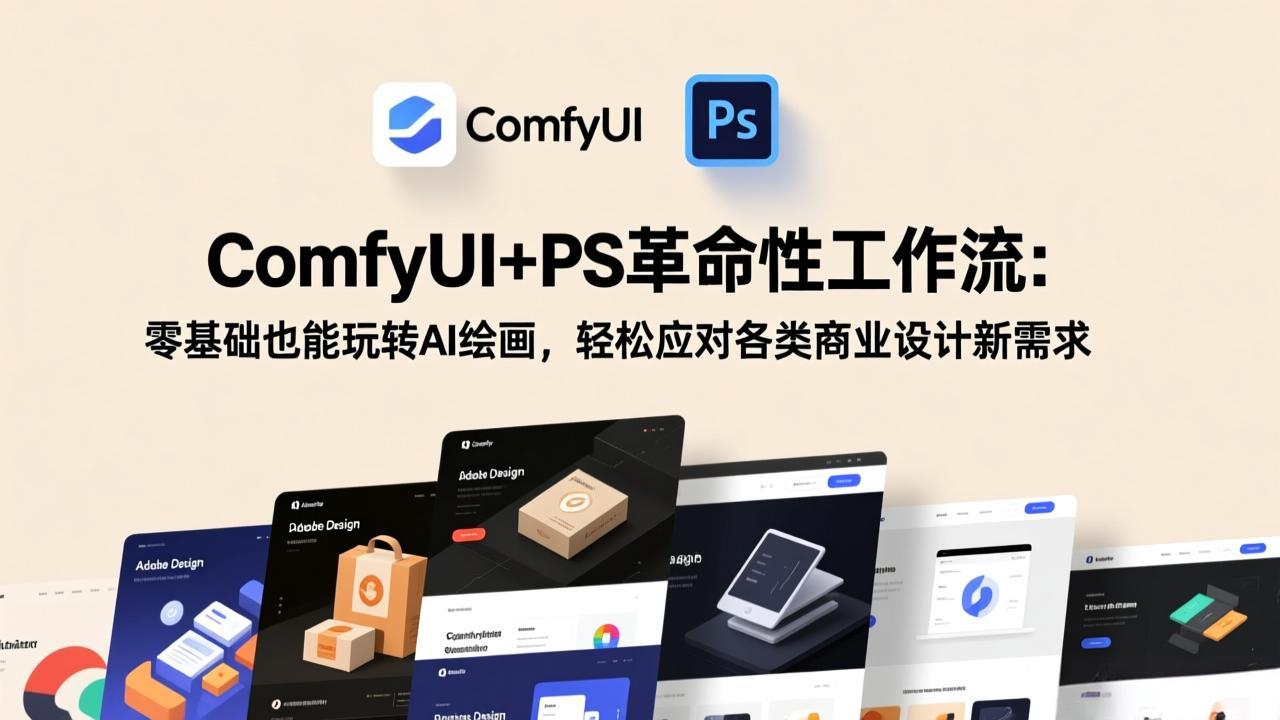 ComfyUI+PS革命性工作流：零基础也能玩转AI绘画，轻松应对各类商业设计新需求-快名资源网