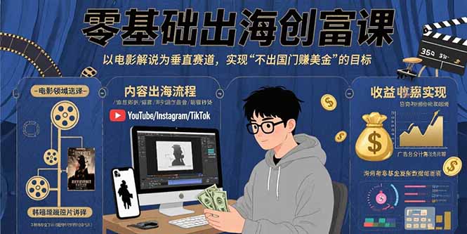 零基础出海创富课：以电影解说为垂直赛道，实现不出国门赚美金的目标-快名资源网