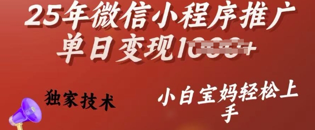 25年微信小程序推广单日变现多张，独家技术，小白宝妈轻松上手【揭秘】-快名资源网