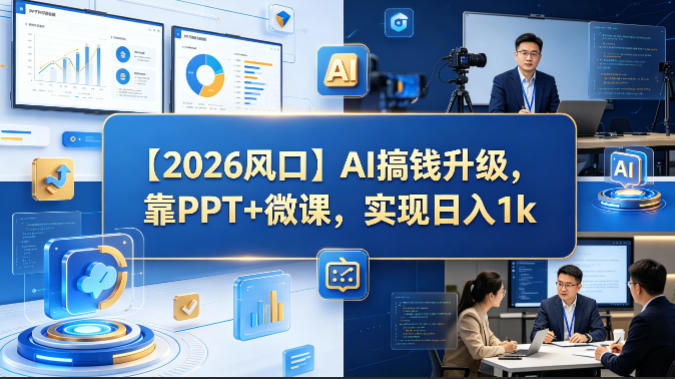 【2026风口】AI搞钱升级，靠PPT+微课，实现日入1k-青虫资源网