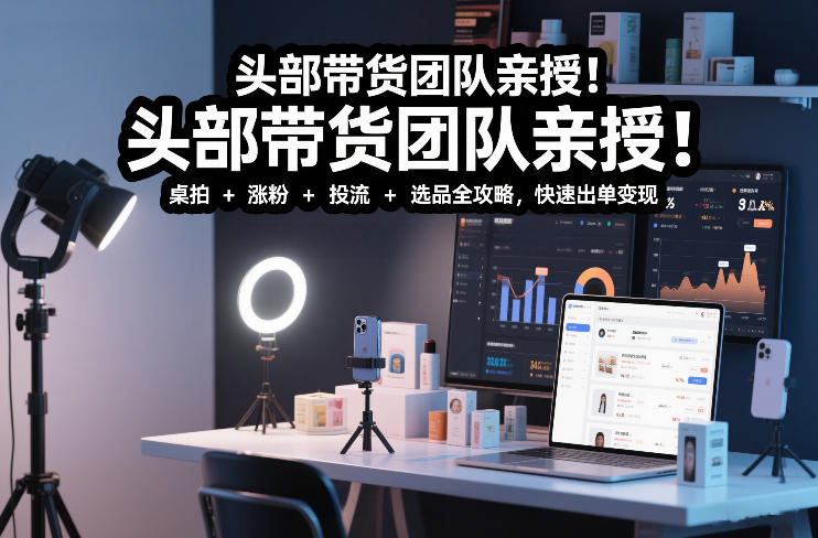 头部带货团队亲授！专业短视频实拍带货课：桌拍+涨粉+投流+选品全攻略，快速出单变现，月入2w+-快名资源网