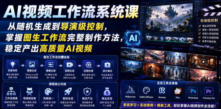 AI视频工作流系统课，从随机生成到导演级控制，掌握图生工作流完整制作方法，稳定产出高质量AI视频-快名资源网
