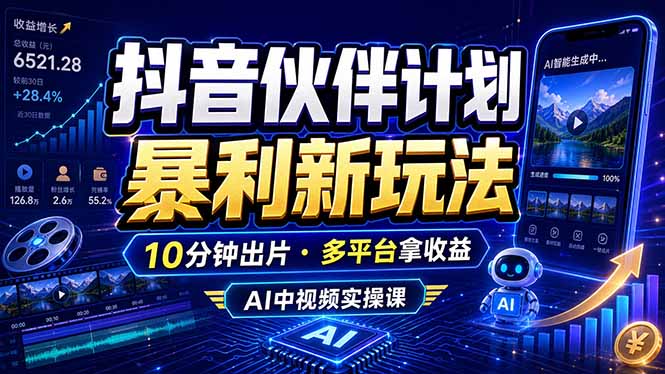 抖音伙伴计划最新玩法，无需配音剪辑，10分钟出一条原创视频，轻松日入三位数-快名资源网