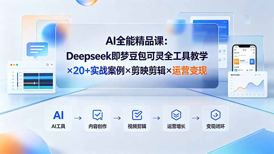 AI全能精品课：Deepseek即梦豆包可灵全工具教学×20+实战案例×剪映剪辑×运营变现-青虫资源网