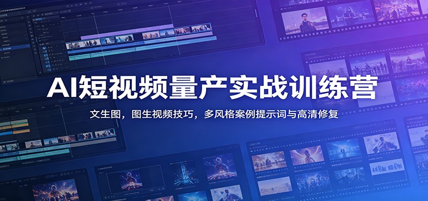 AI短视频量产实战训练营：文生图，图生视频技巧，多风格案例提示词与高清修复-青虫资源网