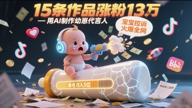 用AI制作幼崽代言人，宝宝的控诉火爆全网，15条作品涨粉13W，单号月入5位数实操教程-快名资源网