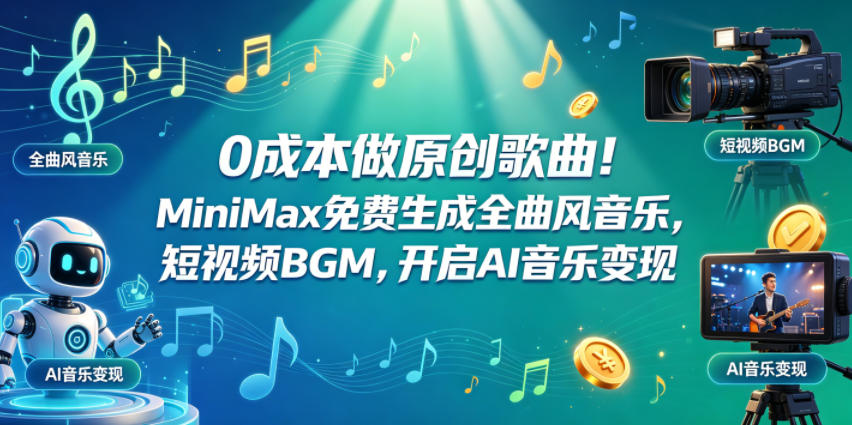0成本做原创歌曲！MiniMax免费生成全曲风音乐，短视频BGM，开启AI音乐变现-快名资源网