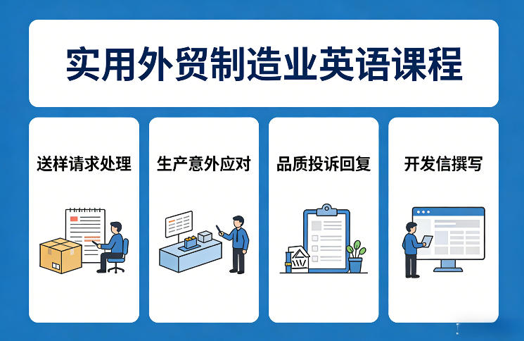 实用外贸制造业英语课程，教你专业处理送样请求、应对生产意外、回复品质投诉、撰写开发信等-快名资源网