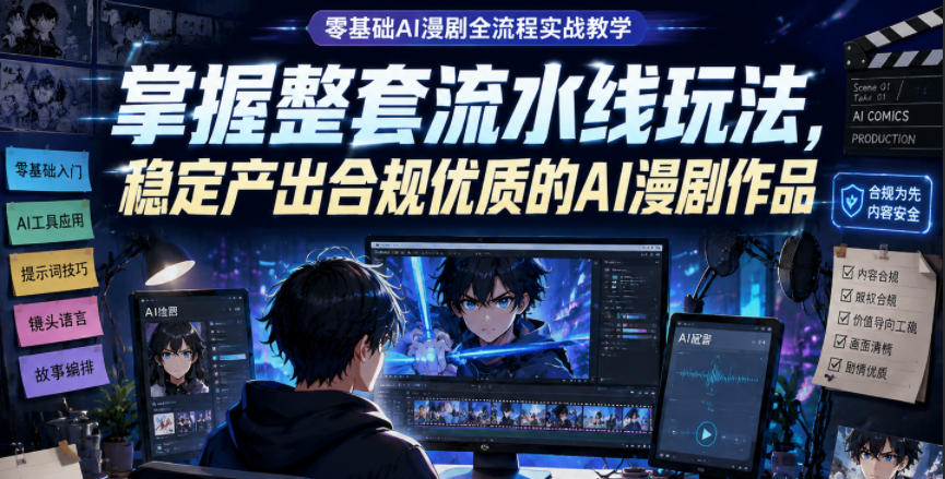 零基础AI漫剧全流程实战教学，掌握整套流水线玩法，稳定产出合规优质的AI漫剧作品-快名资源网