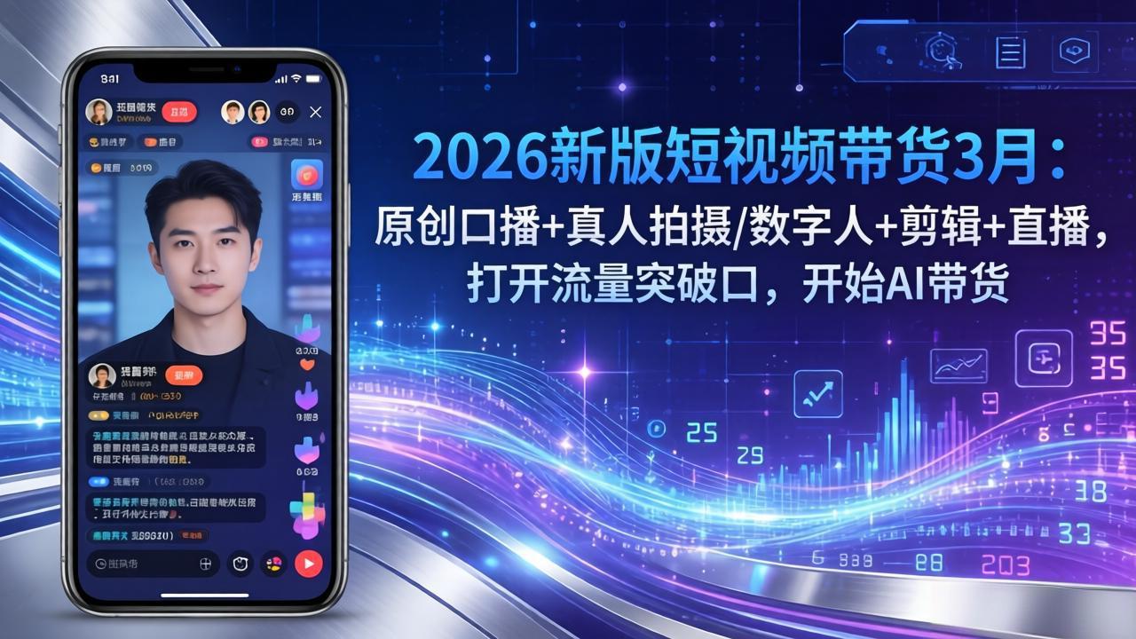 2026新版短视频带货3月：原创口播+真人拍摄/数字人+剪辑+直播，打开流量突破口，开始AI带货-快名资源网