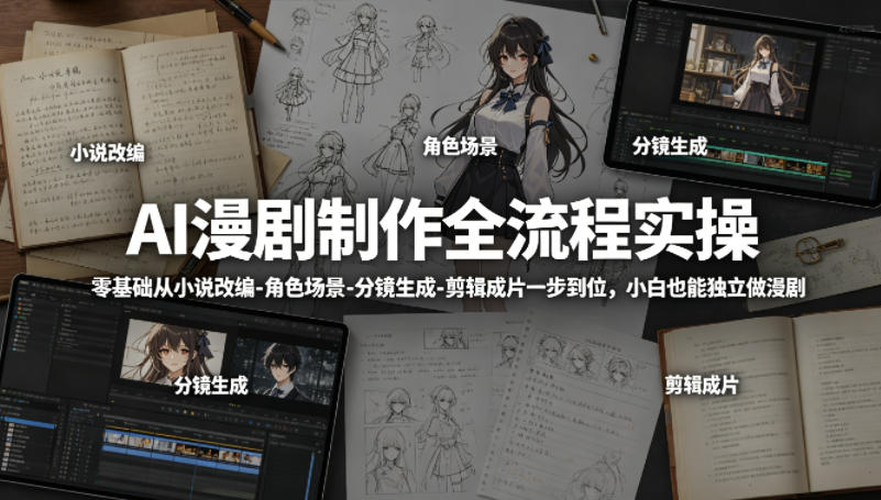 AI漫剧制作全流程实操，零基础从小说改编-角色场景-分镜生成-剪辑成片一步到位，小白也能独立做漫剧-快名资源网