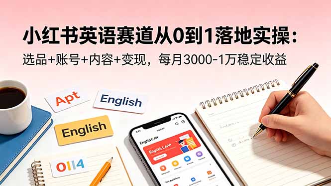 小红书英语赛道从0到1落地实操：选品+账号+内容+变现，每月3000-1万稳定收益-快名资源网