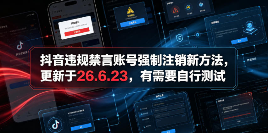 抖音违规禁言账号强制注销新方法，更新于26.6.23，有需要自行测试-快名资源网