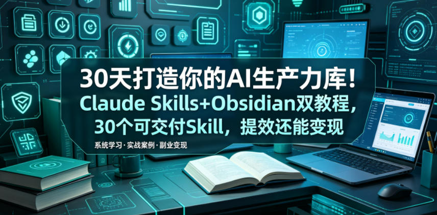 30天打造你的AI生产力库！Claude Skills+Obsidian 双教程，30 个可交付 Skill，提效还能变现-快名资源网