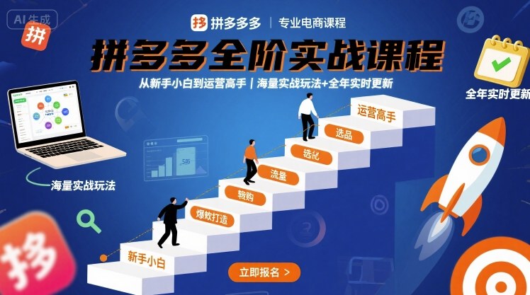 拼多多全阶实战课程，从新手小白到运营高手，海量实战玩法+全年实时更新【2025年9月更新】-快名资源网
