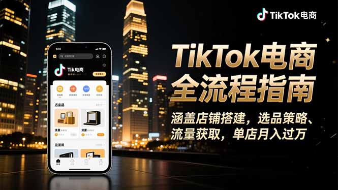 TikTok电商全流程指南，涵盖店铺搭建、选品策略、流量获取，单店月入过万-快名资源网