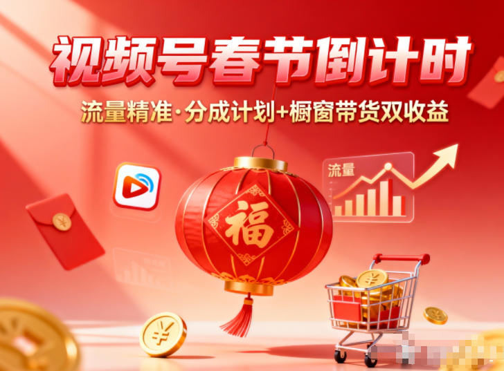 视频号做春节倒计时，流量精准，分成计划+橱窗带货双收益-快名资源网