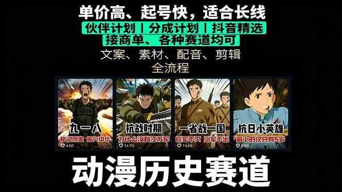 历史动漫赛道撸分成：起号、文案、素材、配音、剪辑，单视频收益破万-快名资源网