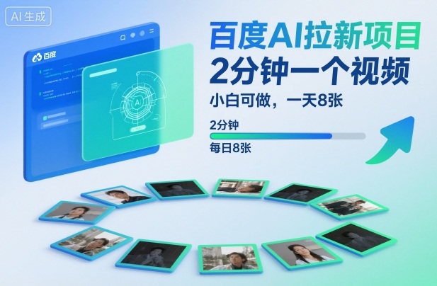 百度AI拉新项目，2分钟一个视频，小白可做，一天8张【附案例+保姆级教程】-快名资源网