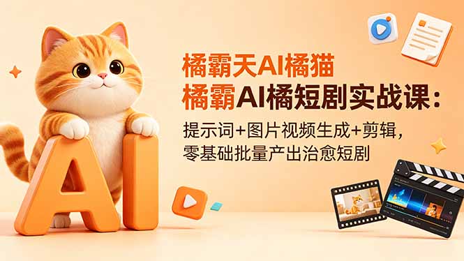 橘霸天AI橘猫短剧实战课：提示词+图片视频生成+剪辑，零基础批量产出治愈短剧-快名资源网