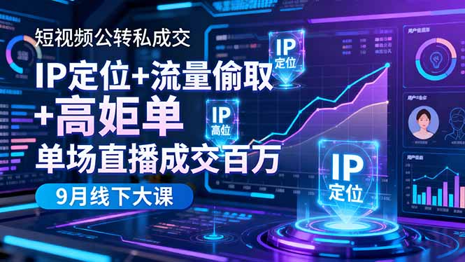 短视频公转私成交9月线下大课，IP定位+流量偷取+高客单，单场直播成交百万-快名资源网