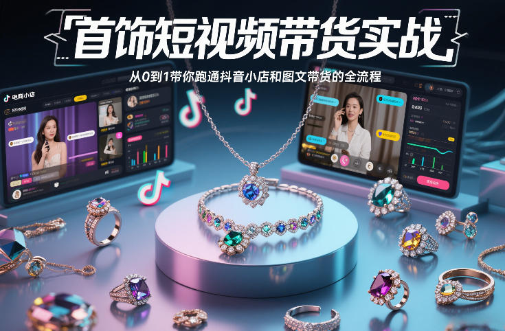 首饰短视频带货实战，从0到1带你跑通抖音小店和图文带货的全流程-快名资源网