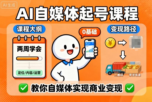 AI自媒体起号课程，0基础小白两周学会，教你自媒体实现商业变现-青虫资源网
