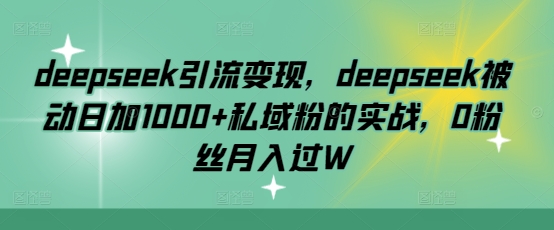 deepseek引流变现，deepseek被动日加1000+私域粉的实战，0粉丝月入过W-快名资源网