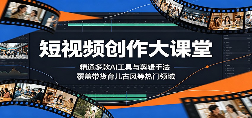 短视频创作大课堂：精通多款AI工具与剪辑手法，覆盖带货、育儿、古风等热门领域-快名资源网