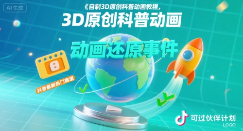自制3D原创科普动画教程，动画还原事件，抖音最新热门赛道，可过伙伴计划-快名资源网