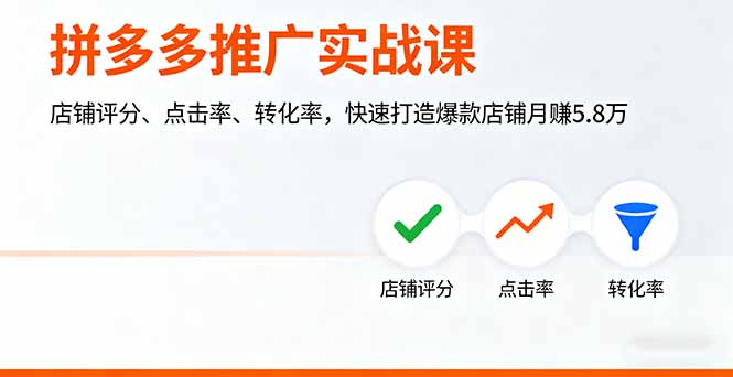 拼多多推广实战课，店铺评分、点击率、转化率，快速打造爆款店铺月赚5.8万-快名资源网