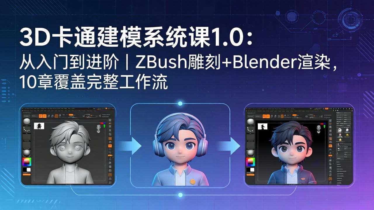 3D卡通建模系统课1.0：从入门到进阶｜ZBrush雕刻+Blender渲染，10章覆盖完整工作流-青虫资源网