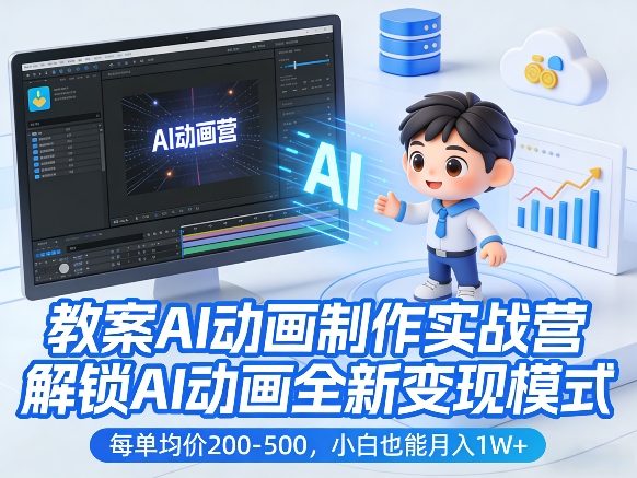 教案AI动画制作实战营，解锁AI动画全新变现模式，每单均价200-500，小白也能月入1W+-快名资源网