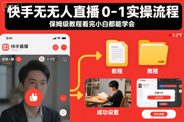 快手无人直播0-1实操流程，保姆级教程看完小白都能学会-青虫资源网