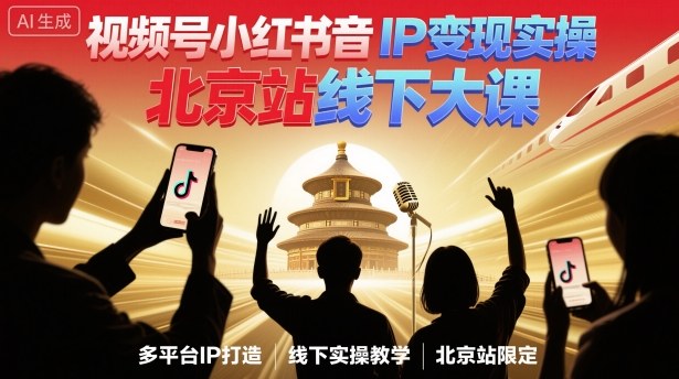 视频号小红书抖音IP变现实操北京站线下大课，40+行业短视频高变现姿势，100+IP高变现实操技术-快名资源网