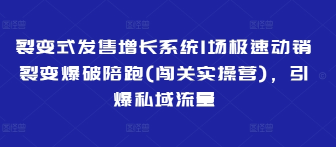 裂变式发售增长系统1场极速动销裂变爆破陪跑(闯关实操营)，引爆私域流量-快名资源网