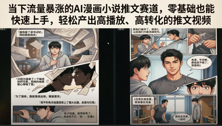 当下流量暴涨的AI漫画小说推文赛道，零基础也能快速上手，轻松产出高播放、高转化的推文视频-青虫资源网