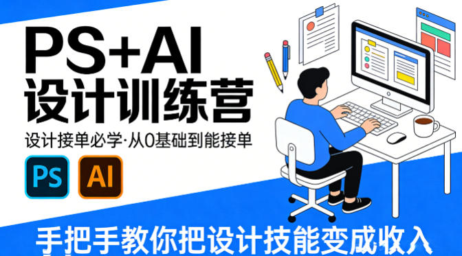 设计接单必学，PS+AI设计训练营，从0基础到能接单，手把手教你把设计技能变成收入-快名资源网