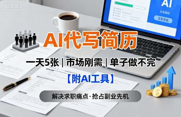 AI代写简历，一天5张，今年找工作难，市场刚需，单子做不完【附AI工具】-快名资源网
